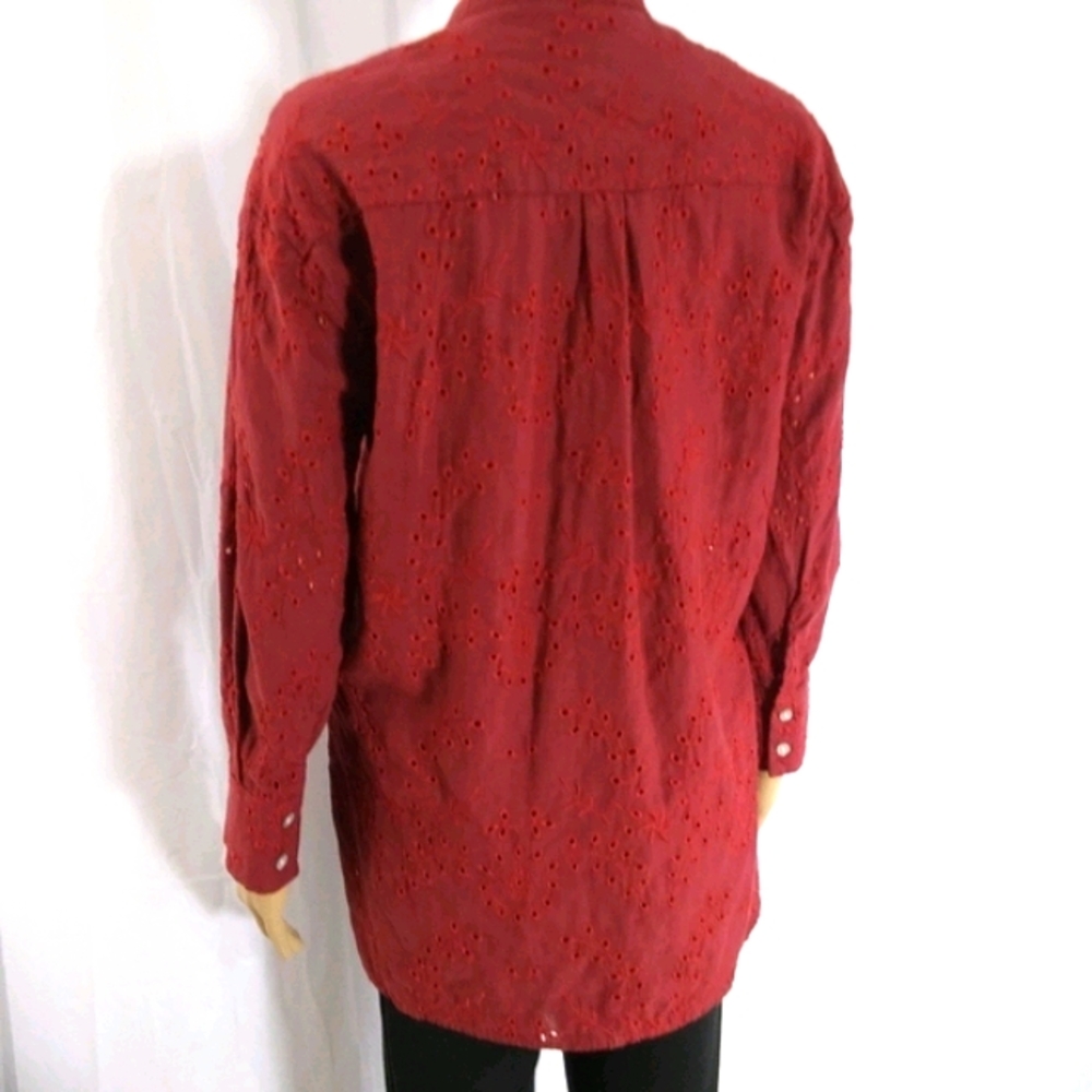 ZARA WOMAN Maroon Cotton Eyelet Blouse NWT Sz XS - Picture 3 of 7